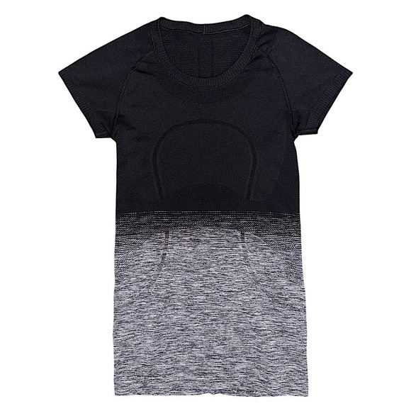 Lululemon Run Swiftly Tech Short Sleeve Crew Athletic Top in Black White Sz 4 - Picture 4 of 9